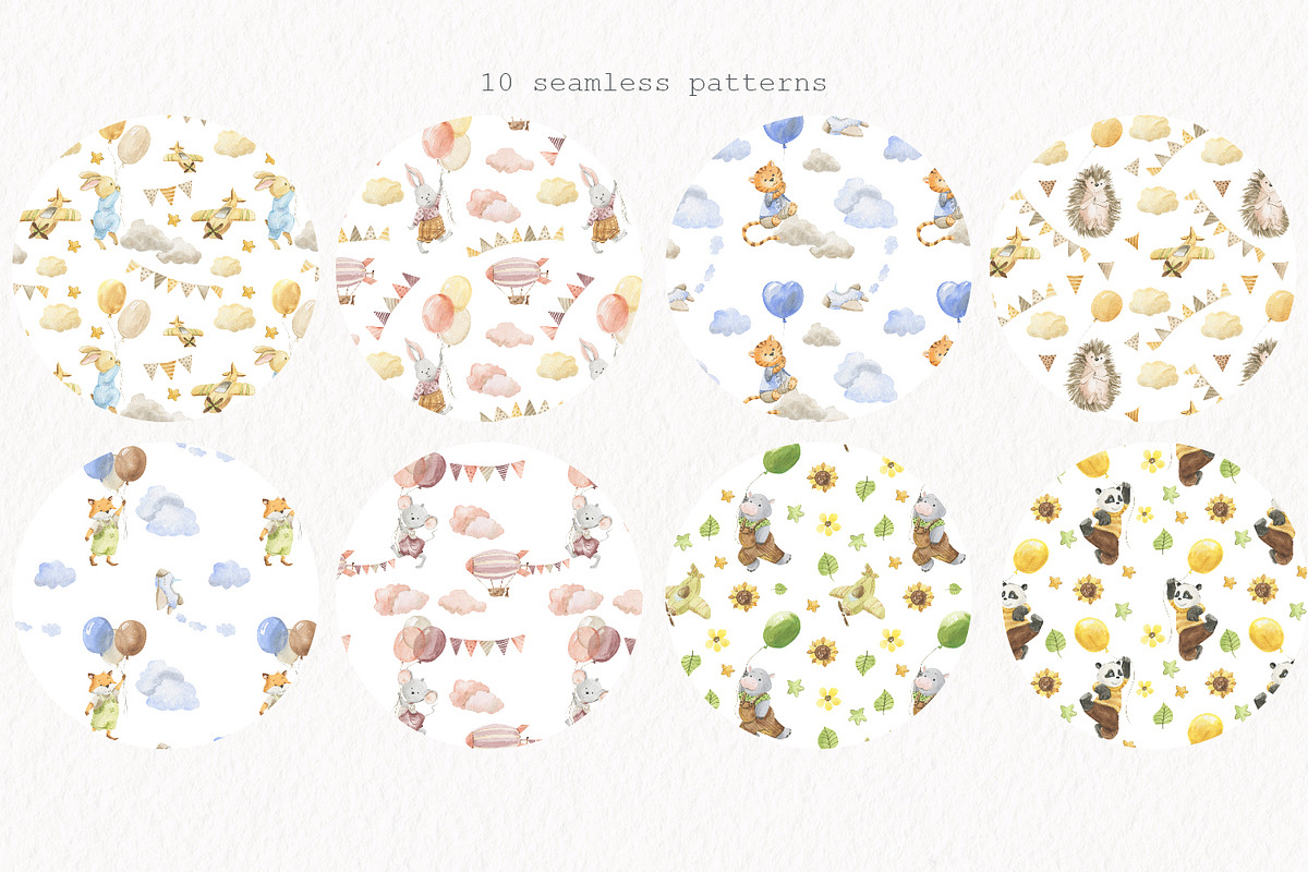 Cute animals with balloons, an Illustration by Love Watercolor Store (Photo 7 of 9)