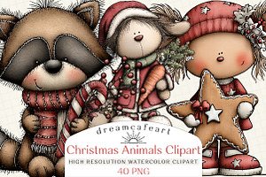 Christmas Woodland Animals Clipart, an Illustration by DreamCafeArt