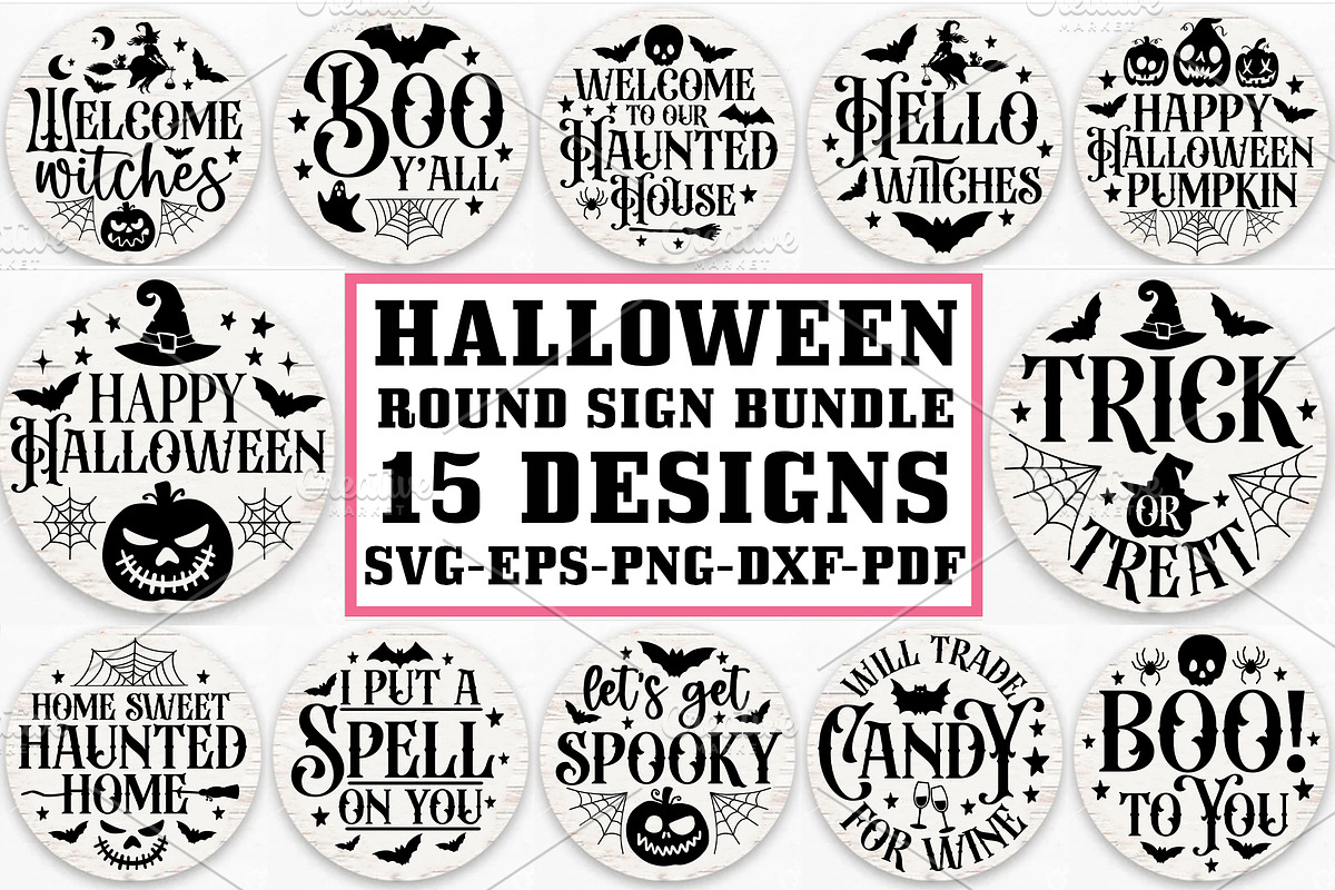 Halloween Round Sign SVG Bundle, a Graphic by Designer302 (Photo 1 of 17)