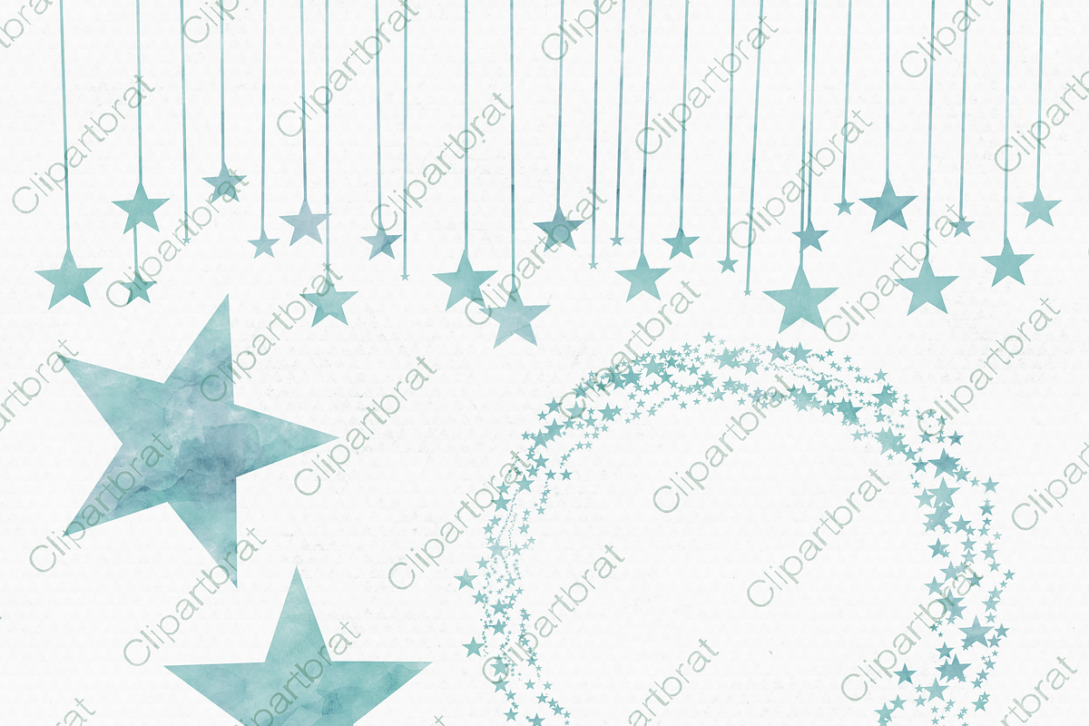 Aqua Watercolor Swirling Stars, an Object Illustration by ClipartBrat Graphics (Photo 3 of 5)