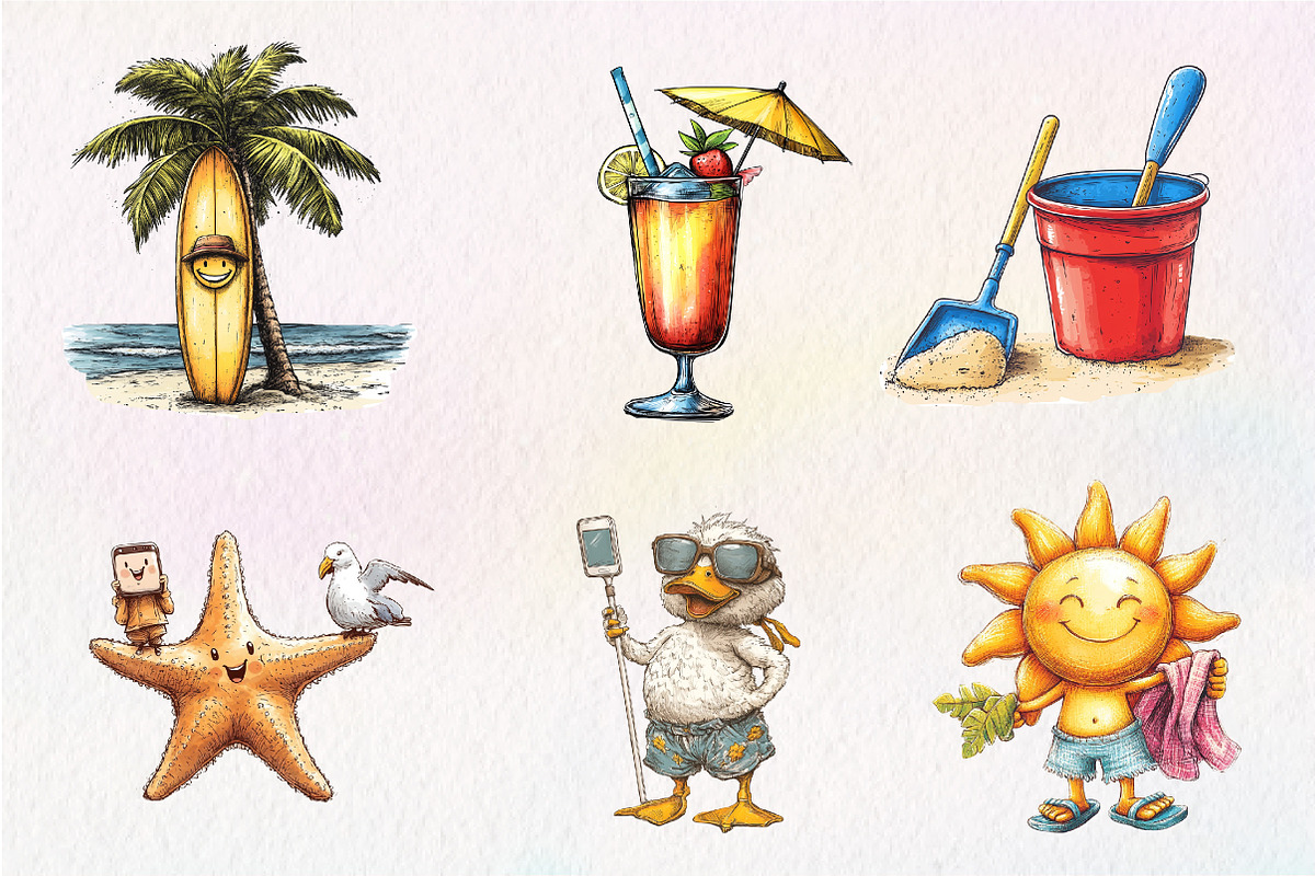 Quirky Summer Beach Day Clipart, an Illustration by CreationArt (Photo 2 of 9)