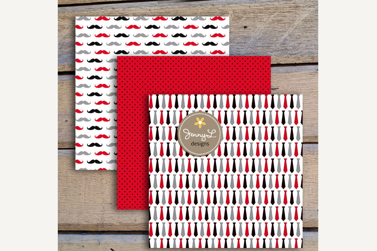 Red Mustache Necktie Digital Paper, a Pattern Graphic by JennyL Designs (Photo 3 of 4)