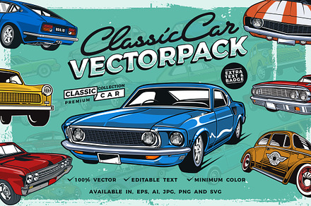 Classic Car Vector Pack, a Transportation Illustration by The BolzStudio