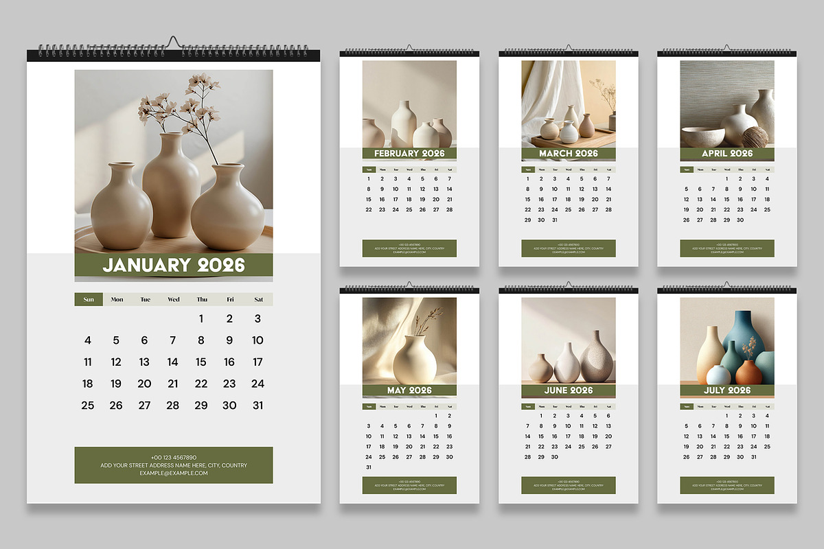 Minimal Wall Calendar 2026 Template, a Stationery Template by MightyDesign (Photo 1 of 8)