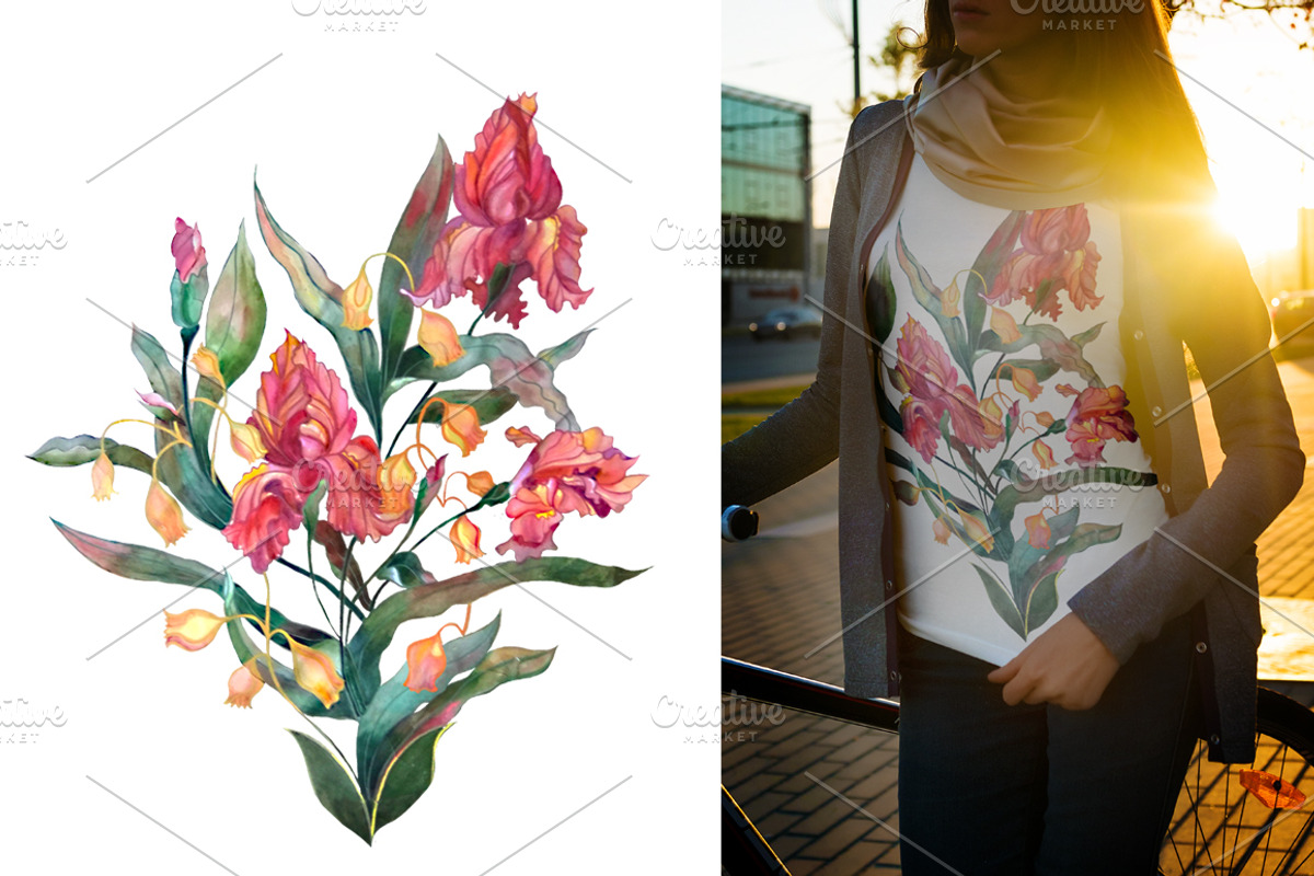 Watercolor iris flowers set., an Illustration by redstudio (Photo 5 of 10)