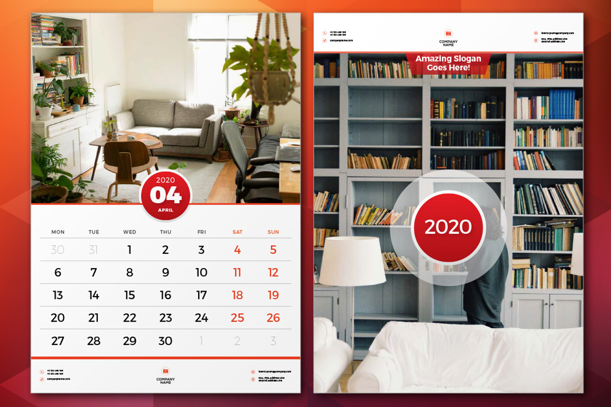 Wall Calendar 2020, a Stationery Template by AntartStock (Photo 2 of 4)