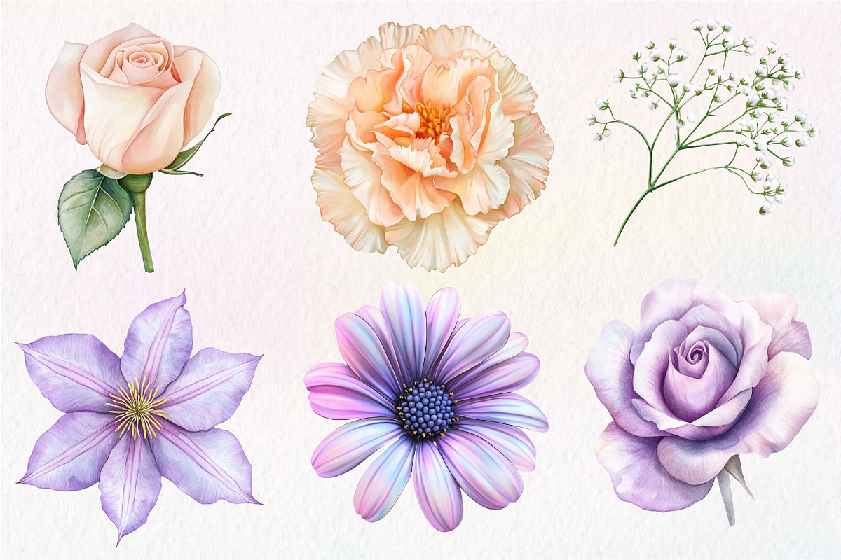 Watercolor Pastel Flowers Clipart, an Illustration by Dream Creation (Photo 7 of 7)