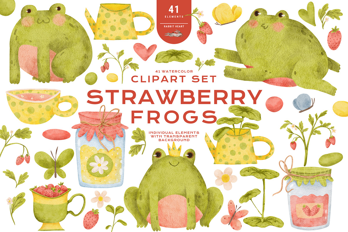 Strawberry Frogs Tea Jam Party PNG, an Animal Illustration by Rabbit Heart (Photo 1 of 7)