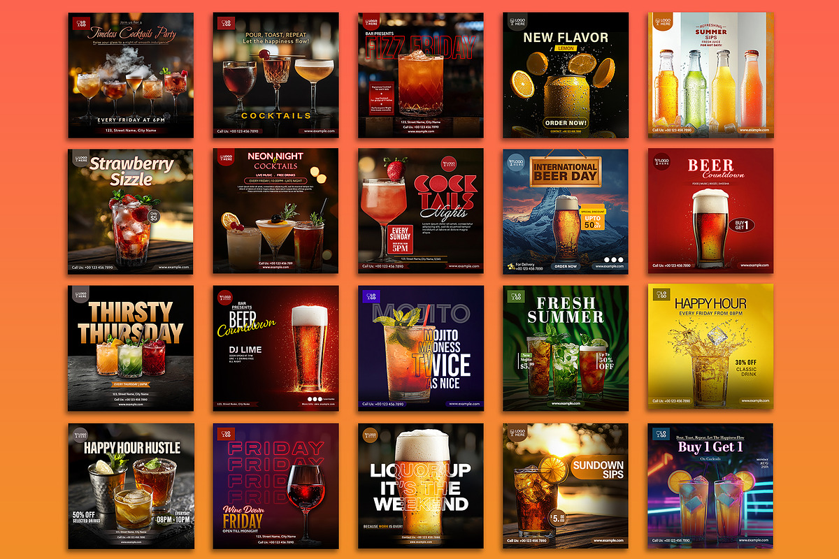 Happy Hour Social Media Post - PSD, a Social Media Template by Allies Interactive (Photo 2 of 4)