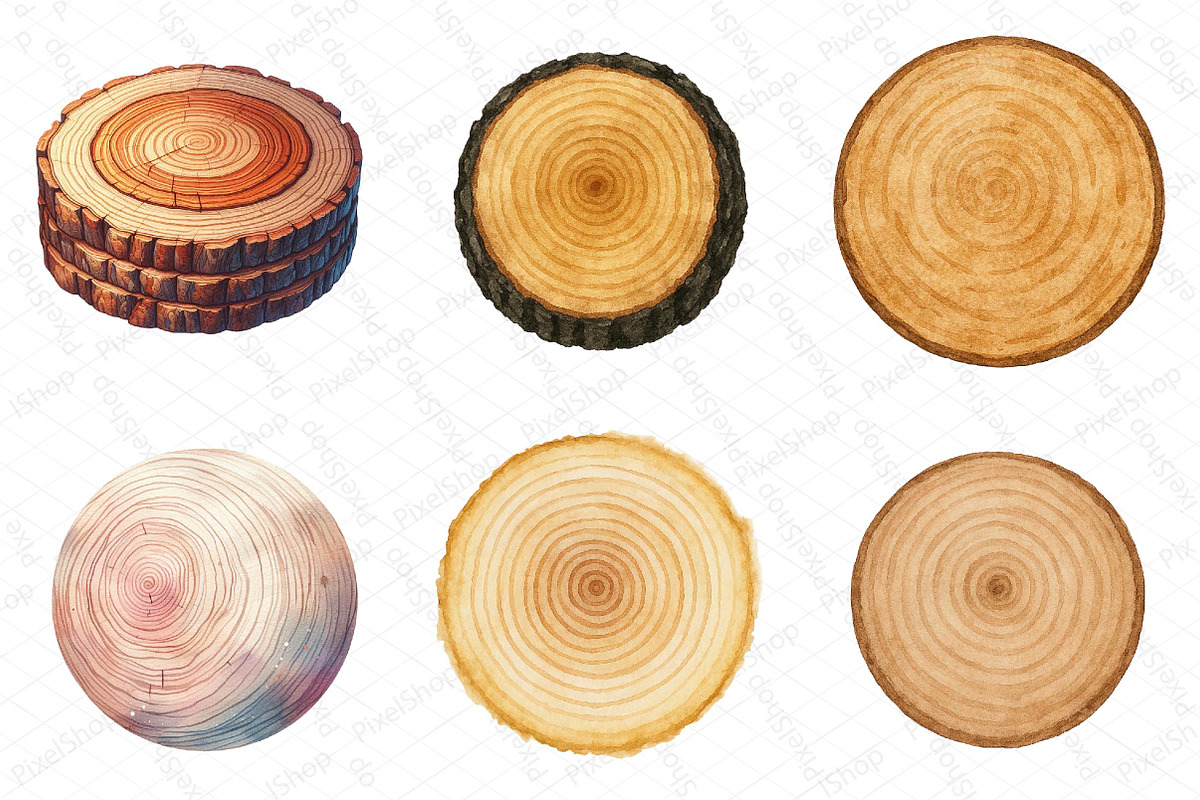 Watercolor Round Wooden Clipart, an Illustration by DreamPrint404 (Photo 3 of 6)