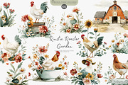 Rustic rooster and chicken watercolo, a Decorative Illustration by Patishop Art (Thumbnail 1 of 8)