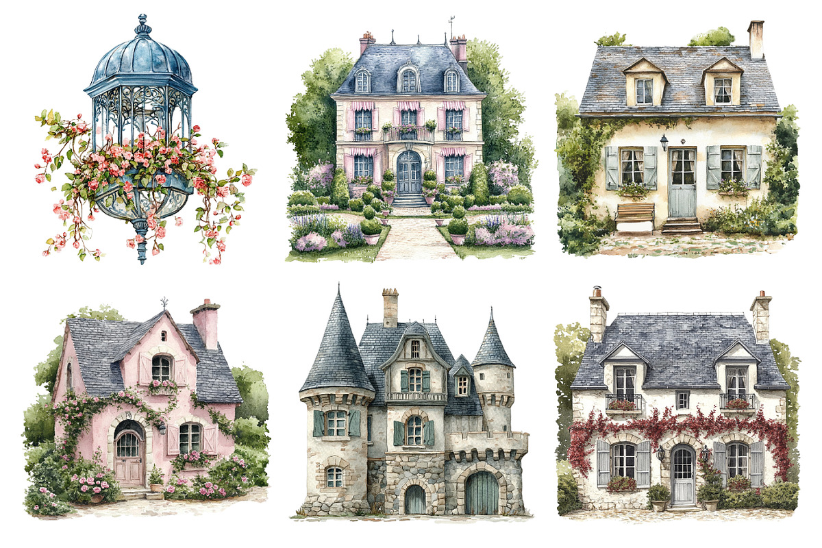 French Chateau Watercolor Clipart, a Texture Illustration by Daily.Designs (Photo 5 of 5)