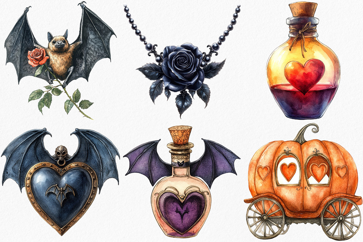 Romantic Halloween Clipart, an Illustration by Canvas Craft (Photo 3 of 7)