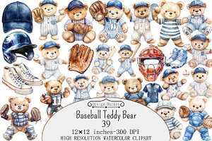 Baseball Teddy Bear Clipart, a Seasonal Illustration by Design Market