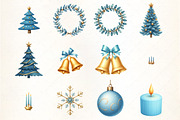 Gold and Blue Christmas Clipart, an Illustration by CrexoraLab (Thumbnail 1 of 5)