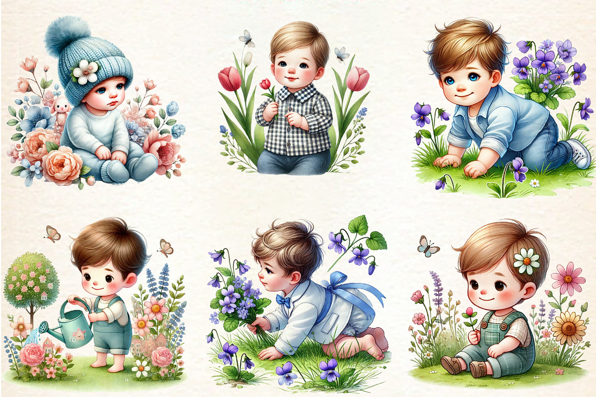 Cute Spring Baby Boy Clipart Flowers, an Illustration by DreamArtGraphic (Photo 4 of 5)