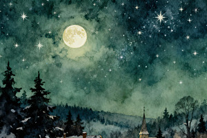 Enchanting Winter Village Night, a Decorative Illustration by Virgo Studio