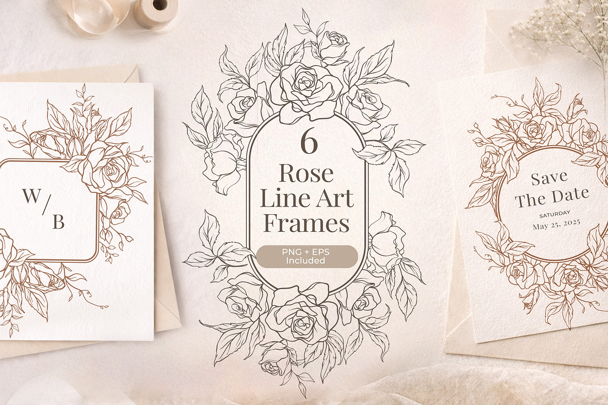 Elegant Rose Line Art Elements, a Decorative Illustration by Papatongartist (Photo 9 of 11)