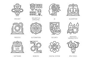 RPA icons robot process automation, a Technology Illustration by Vector Tradition