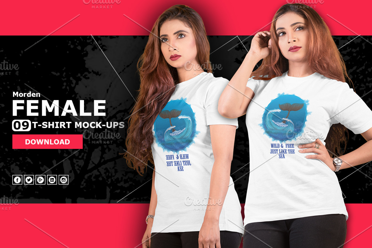 Female t-shirt Mockup-V-2-002, a Shirt Mockup by designvillage (Photo 1 of 7)