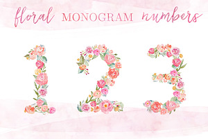 Watercolor Monogram Numbers