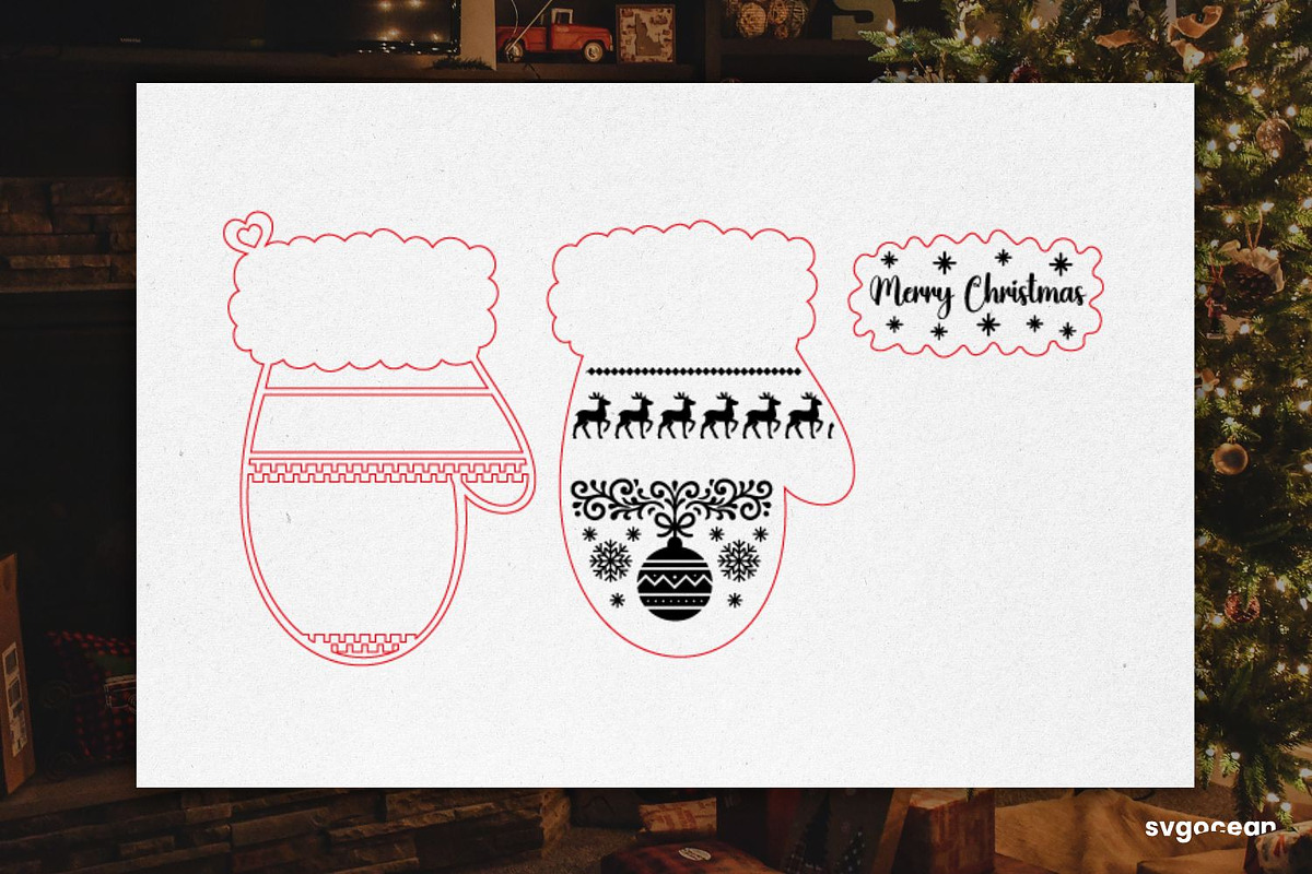 Christmas Mitten Ornament SVG Bundle, a Decorative Illustration by svgocean (Photo 5 of 13)