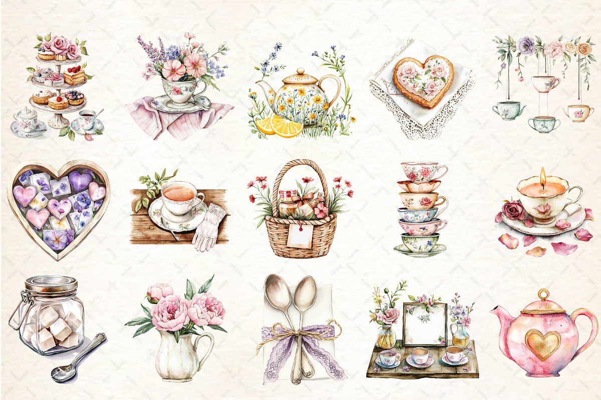 Rustic Tea Salon Mothers Day Clipart, an Illustration by Libby Wishes (Photo 2 of 6)
