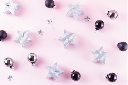 Gray Christmas decorations on pink, a Holiday Photo by Neirfy