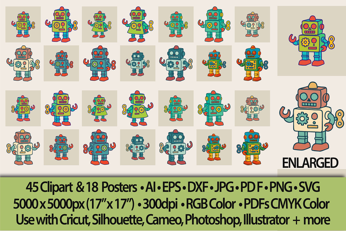 Retro Toy Robots Clipart & Posters, an Object Graphic by Blynn Pippen (Photo 2 of 23)