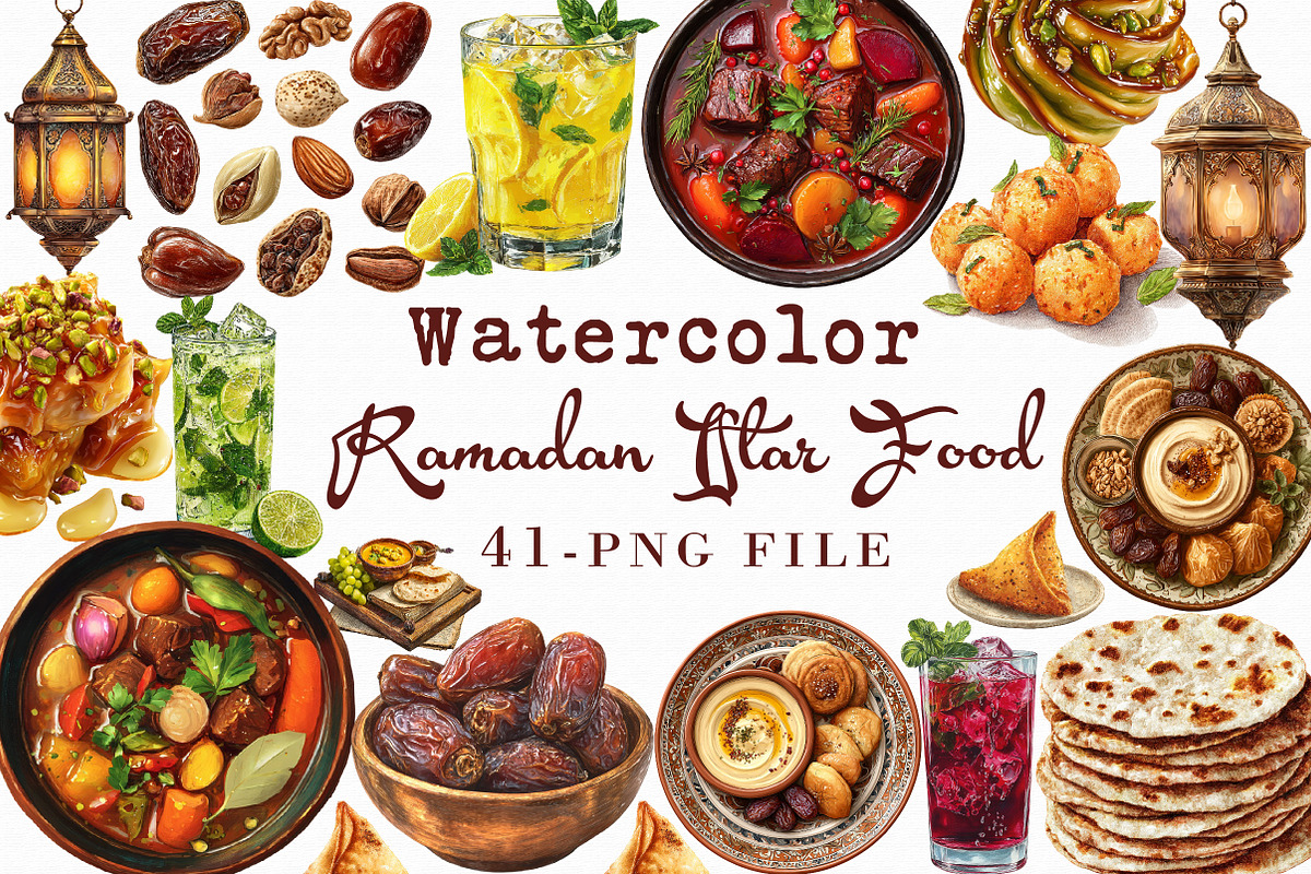 Watercolor Ramadan Iftar Food PNG, a Food Illustration by Libby Wishes (Photo 1 of 7)
