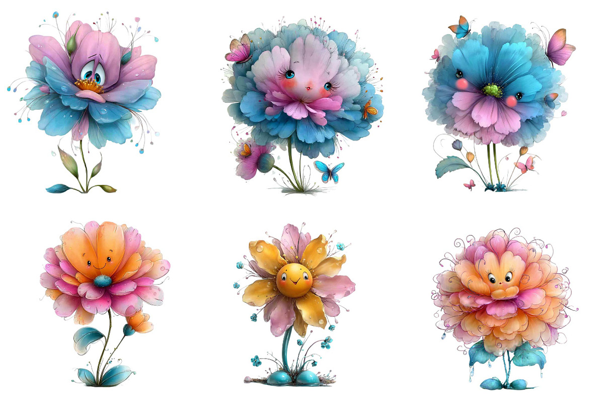 Quirky Flowers Clipart Whimsical, an Illustration by CreationArt (Photo 3 of 5)
