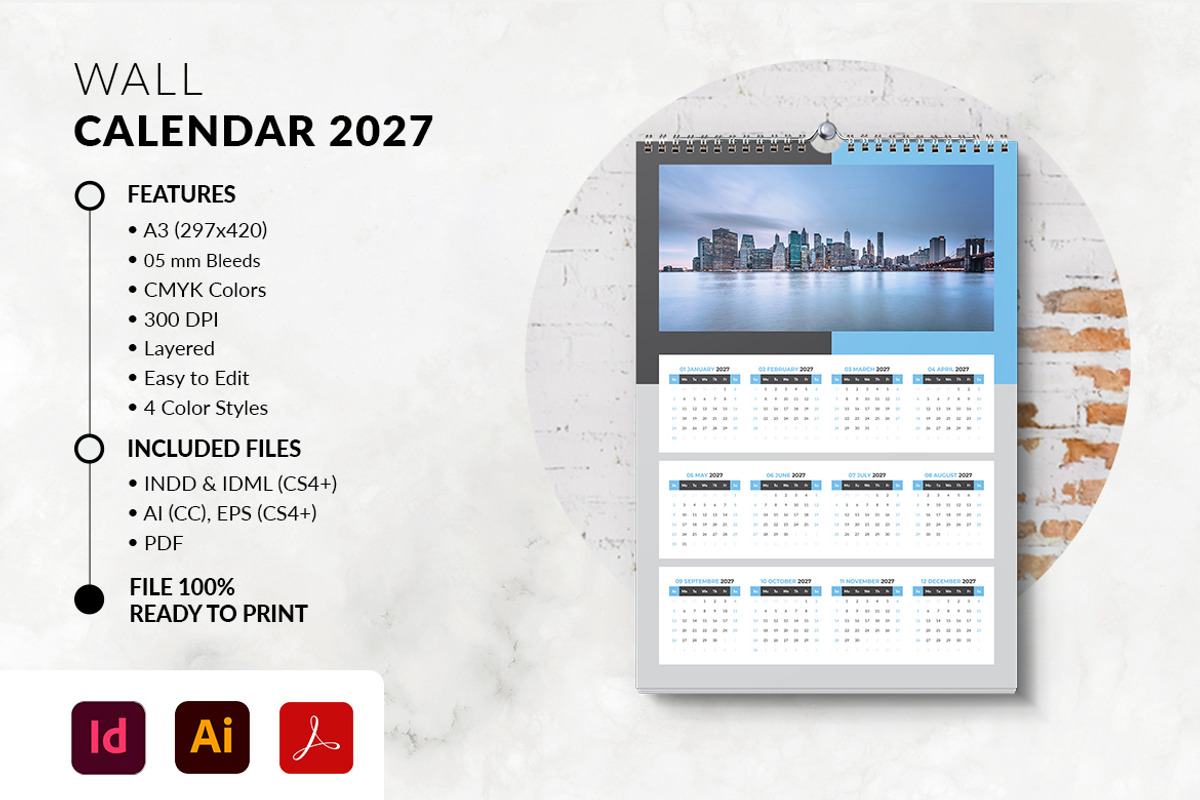 Wall Calendar 2027 Template, a Stationery Template by MstArtwork (Photo 6 of 7)