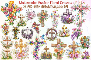 Watercolor Easter Floral Crosses, an Illustration by Sublimation Artist