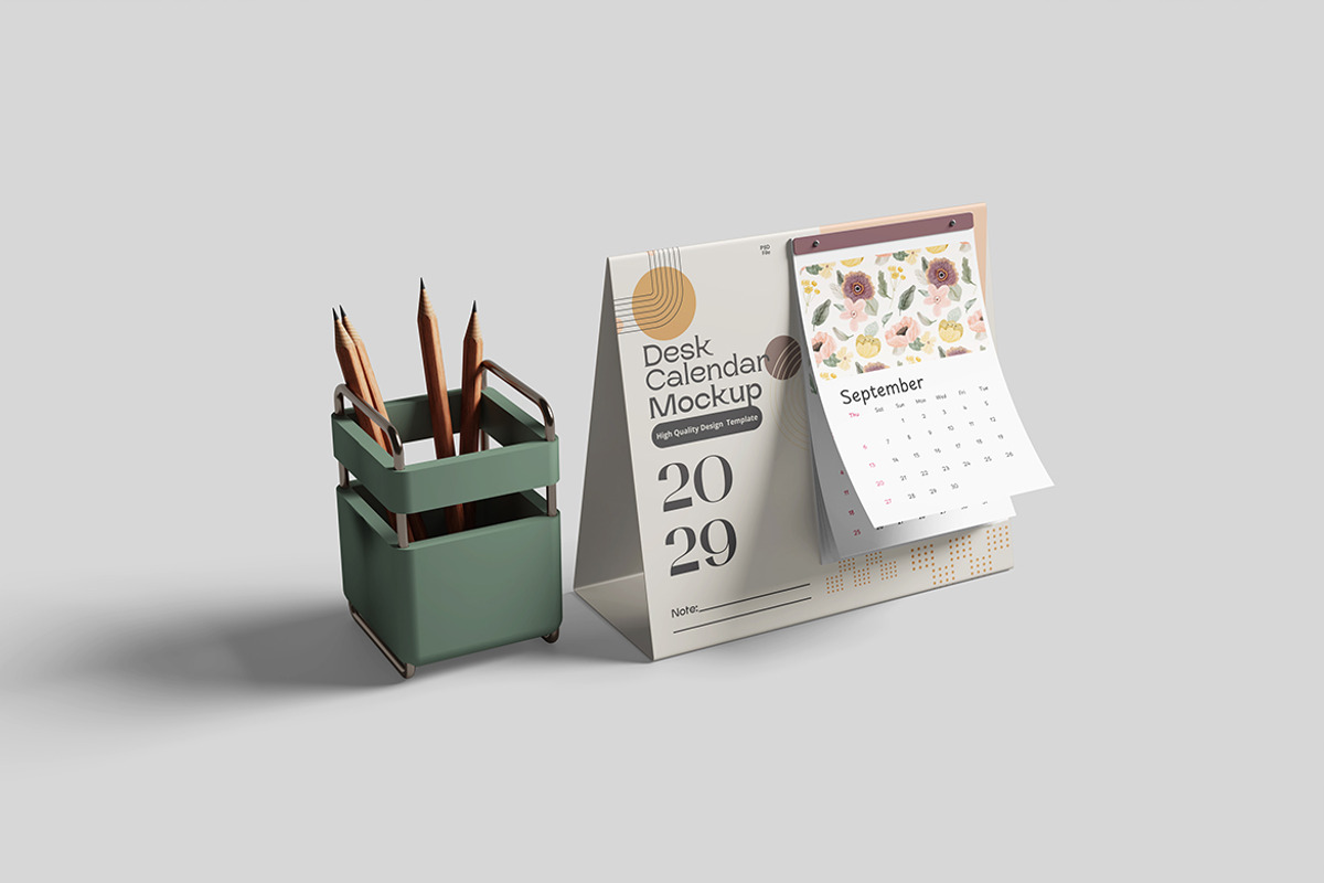 Realistic Desk Calendar Mockup, an Advertising Mockup by bimockup (Photo 2 of 6)