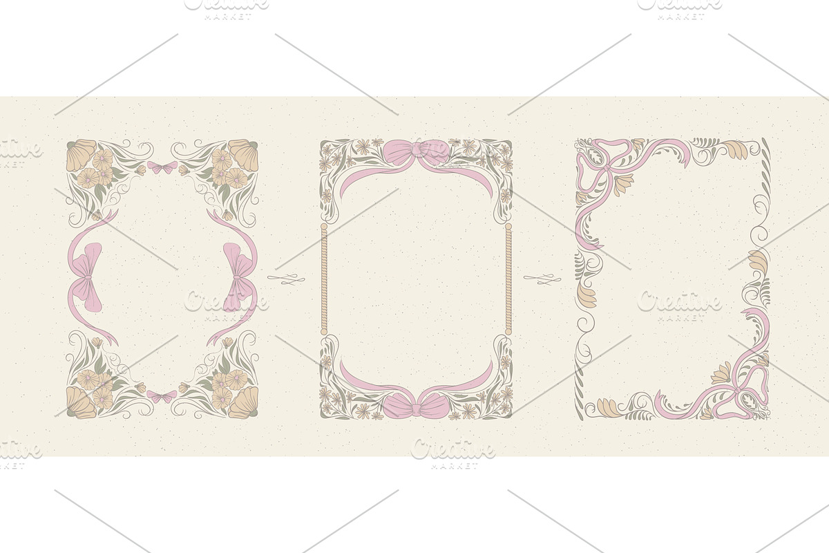 Coquette floral frame set with, an Object Illustration by art PVP - market