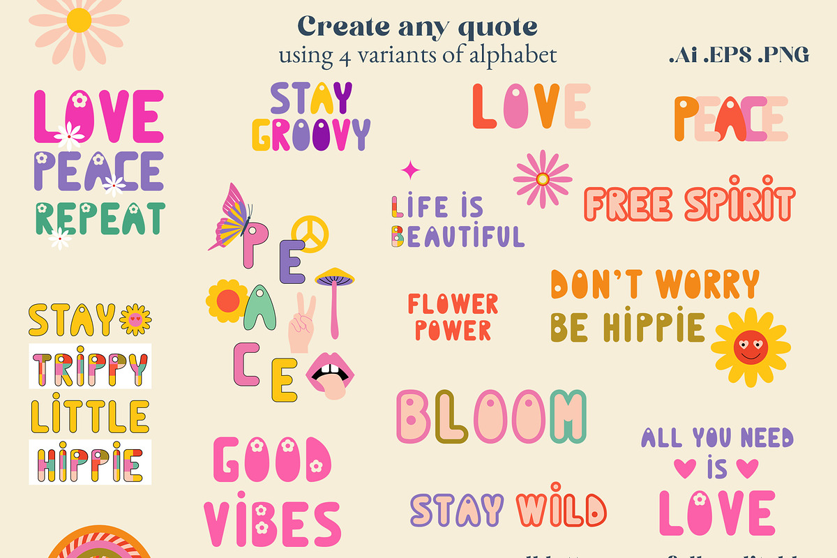 Retro Groovy Hippie Bundle, an Object Graphic by Sofico (Photo 20 of 35)