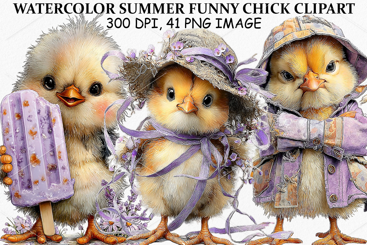 Watercolor Summer Funny Chick PNG, a Seasonal Illustration by Canvas Craft (Photo 1 of 7)