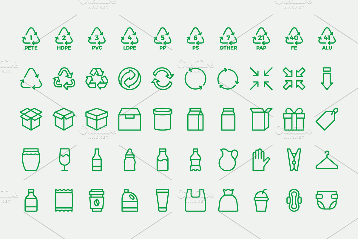 Waste Recycling Line Icons, an Outline Icon by Abstracto-Create (Photo 4 of 6)
