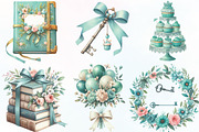 Vintage Soft Teal Birthday Clipart, an Illustration by CraftArtStudio (Thumbnail 2 of 6)