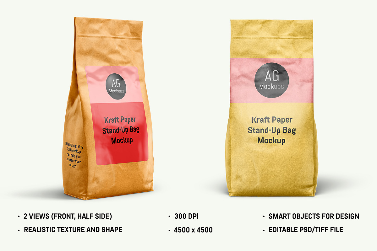 Kraft Paper Stand-Up Bag Mockup, a Packaging Mockup by AG Mockups (Photo 2 of 5)