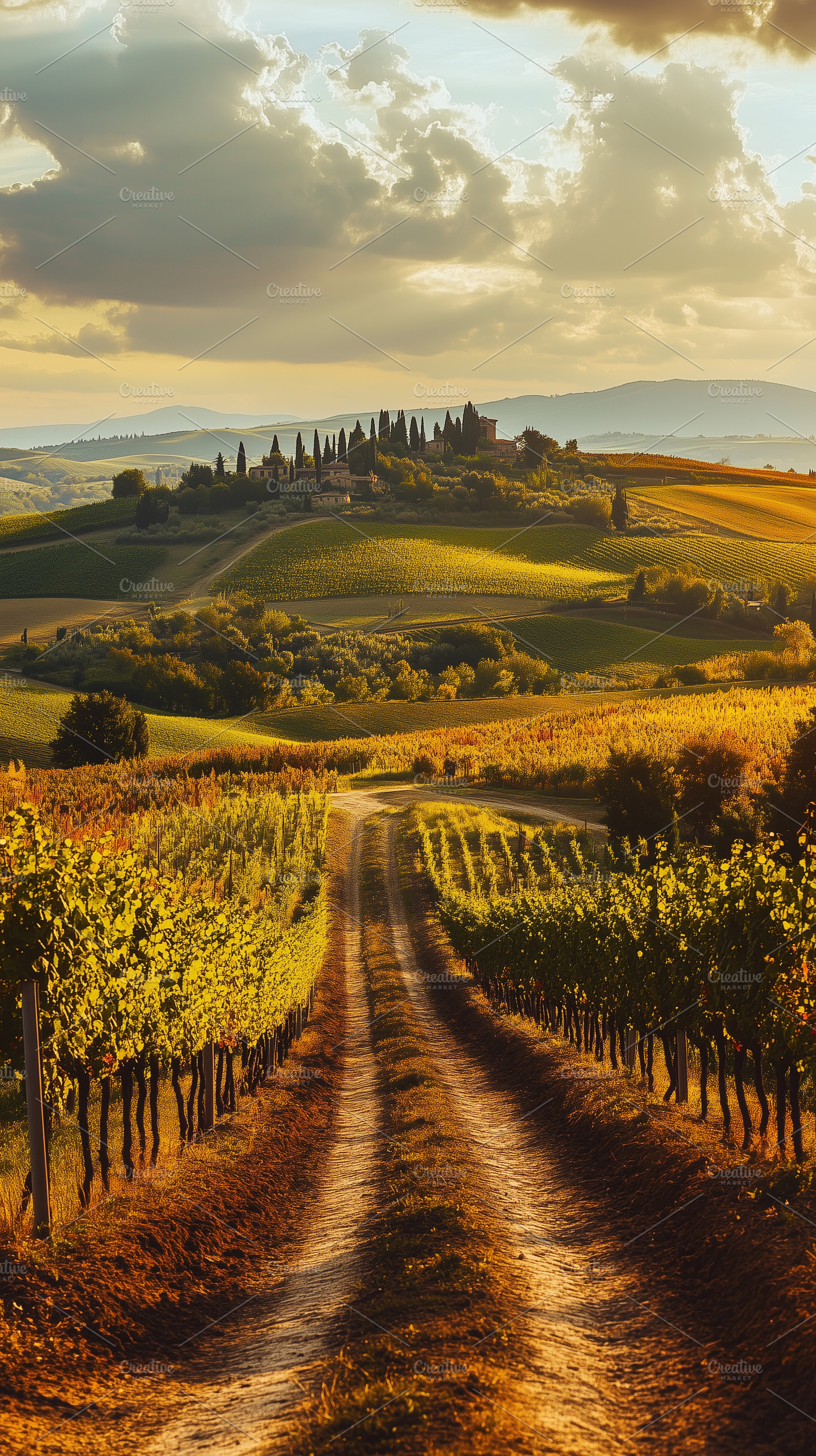 Sunset road among vineyard and hills, a Nature Photo by MistyDay