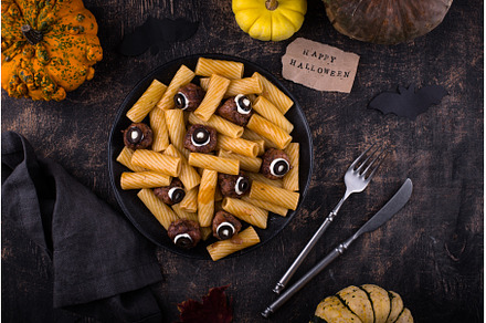 Halloween pasta with meatballs in, a Food & Drink Photo by Yulia Furman