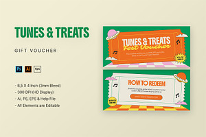 Tunes & Treats - Gift Voucher, a Print Template by StreaksideStd