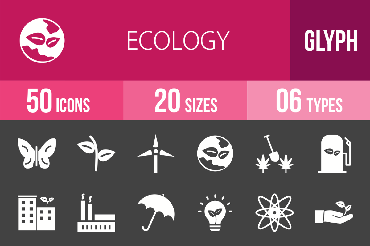 50 Ecology Glyph Inverted Icons