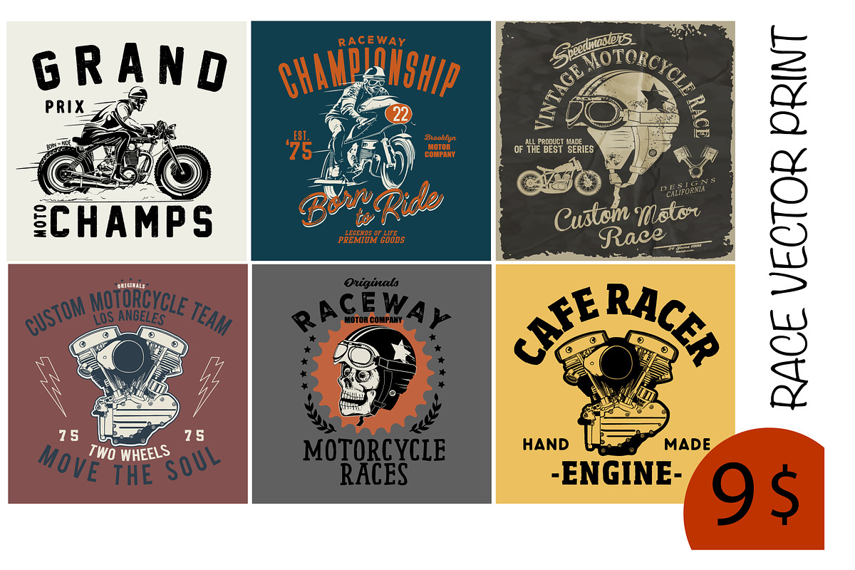 MOTORCYCLE RACE TEE PRINTS x6, a Texture Illustration by swsctn