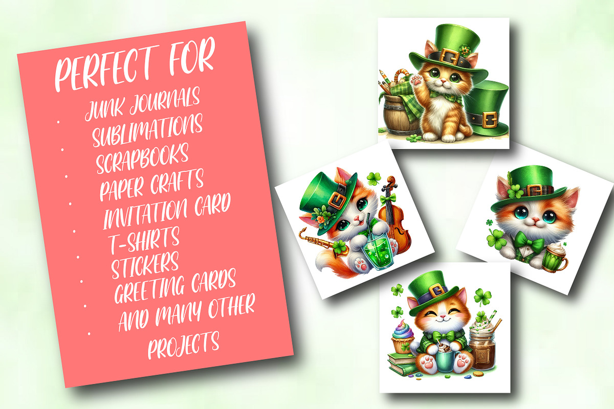 St Patrick’s Day Cats Sublimation, a Seasonal Illustration by Craft Nest (Photo 3 of 6)