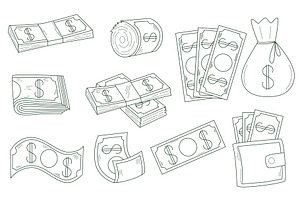 Line illustrations on theme of cash, a Finance Illustration by Tati_Kli