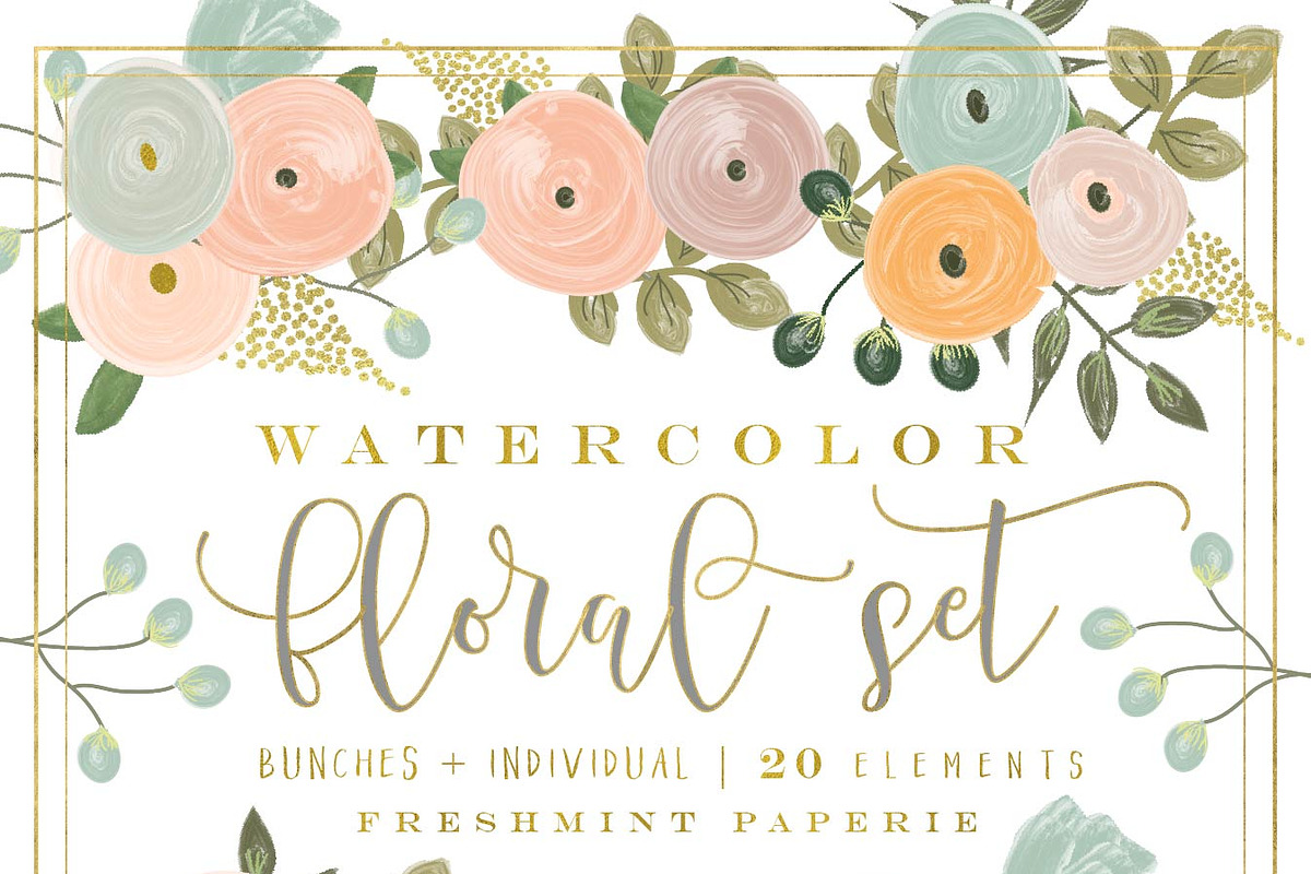 peach watercolor floral clipart set, a Graphic by Freshmint Paperie (Photo 2 of 2)