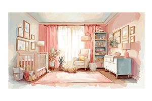 Girls nursery watercolor interior, an Object Illustration by Stock-Smart-Start