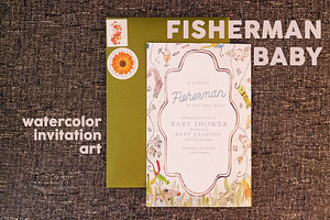Fisherman Baby Watercolor Invitation, an Invitation Template by Small Creative